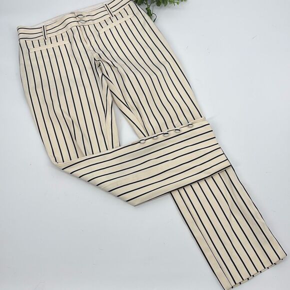 Anthropologie Essential Slim Pinstriped Pants‎ Mid -Rise Cream Navy size 0 - Picture 2 of 16